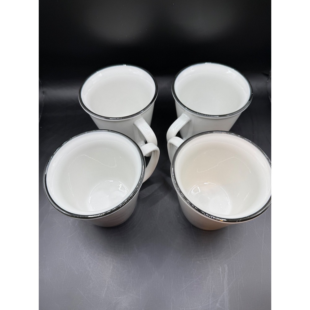 Gibson Home White Ceramic Coffee Mugs with Black Rim Set of 4 Farmhouse Style‎